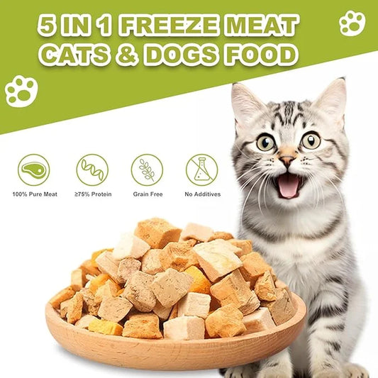 Freeze Dried Chicken Duck Salmon Cube - Cat Dog Dices Food Treats 5 in 1 Raw Egg Yolk High Protein Snacks Easy Digestion P...