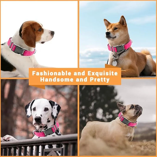 2 Pack Reflective Dog Collar with Safety Locking Buckle, Adjustable Soft Breathable Comfortable Nylon Pet Collar for Small...