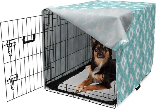 Lunarable Geometric Dog Crate Cover, Nested Diagonal Squares with Tiny Polka Dots Symmetric Repetition, Easy to Use Pet Ke...