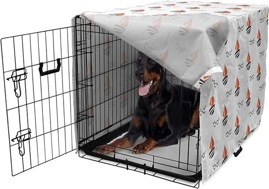 Lunarable Sail Boat Dog Crate Cover, Abstract Boat Waves Cartoon Drawing Style Geometric Pattern, Easy to Use Pet Kennel C...