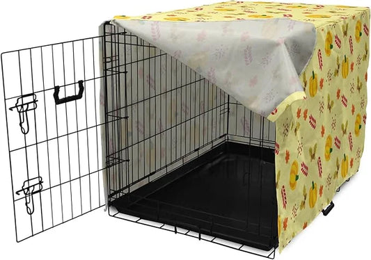 Lunarable Autumn Pumpkin Dog Crate Cover, Seasonal Image with Fall Botanical Elements Leaves and Acorns, Easy to Use Pet K...