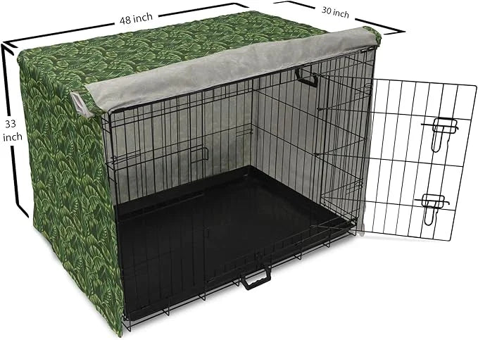 Lunarable Hunter Green Dog Crate Cover, Tropical Palm Leaves Exotic Plants Hawaiian Trees Jungle Natural Design, Easy to U...