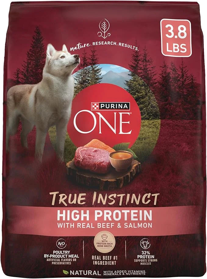 Purina ONE Natural High Protein Dry Dog Food Dry True Instinct with Real Beef and Salmon With Bone Broth and Added Vitamin...