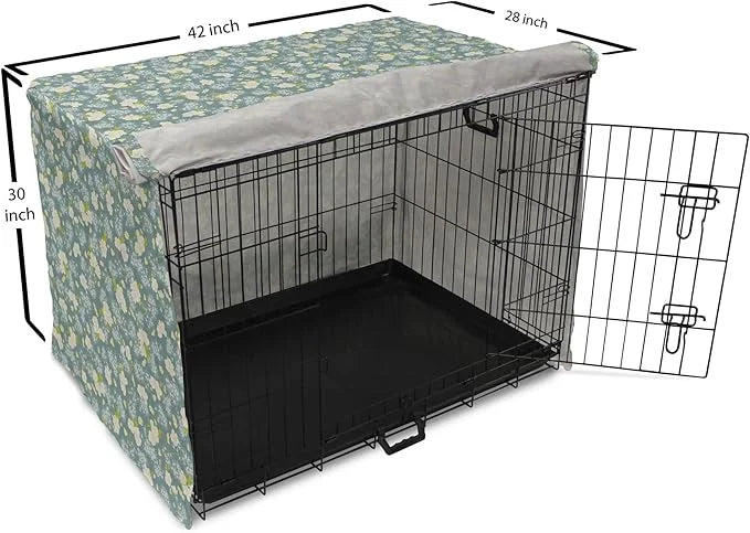 Lunarable Spring Dog Crate Cover, Pastel Tone Romantic Blossoming Flowers Pattern Vintage Garden Art, Easy to Use Pet Kenn...