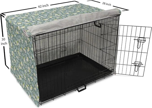 Lunarable Spring Dog Crate Cover, Pastel Tone Romantic Blossoming Flowers Pattern Vintage Garden Art, Easy to Use Pet Kenn...