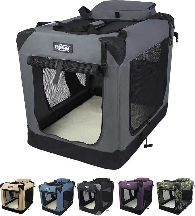EliteField 3-Door Folding Soft Dog Crate with Carrying Bag and Fleece Bed (2 Year Warranty), Indoor & Outdoor Pet Home (20...