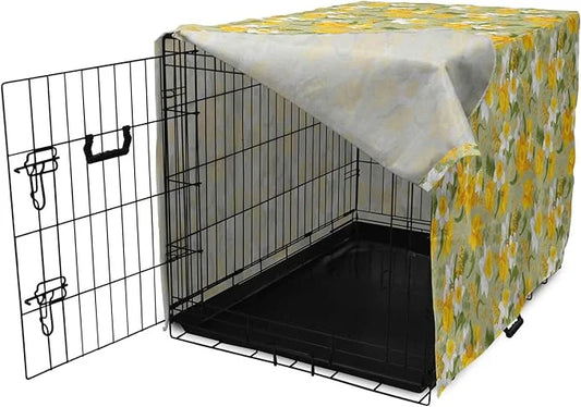 Lunarable Daffodil Dog Crate Cover, Vintage Inspirations Floral Arrangement Pattern Romantic Bouquet Nature, Easy to Use P...