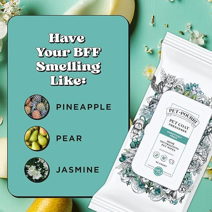 Pet-Pourri Pawsitively Fresh Deodorizing Pet Wipes – Quick Cleaning Wipes for Dogs & Cats – Plant Based Ingredients – Vet ...