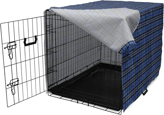 Lunarable Plaid Dog Crate Cover, Classical Old Fashioned Abstract Pattern Design Scottish Country Style, Easy to Use Pet K...