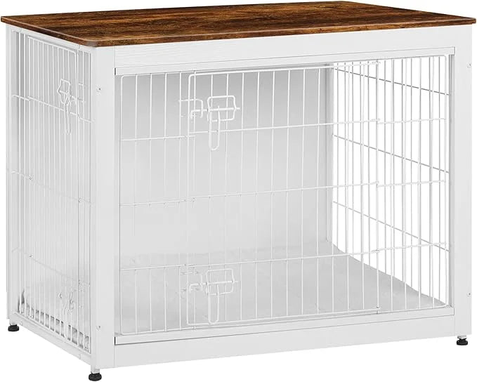 DWANTON Dog Crate Furniture with Cushion, Wooden Kennel Table with Double Doors, Indoor Dog House, Large Size, 38.5" L, Wh...