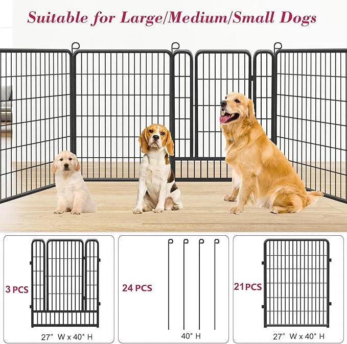 Dog Playpen 40 inch Dog Fence for Outdoor Indoor Use Heavy Duty Metal Dog Pen for Large Dogs, Rustproof Pet Playpen Portab...