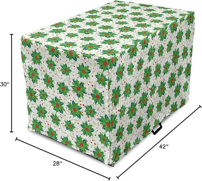 Lunarable Berries Dog Crate Cover, Holiday Themed Illustration of Berries Seasonal Christmas Ornaments, Easy to Use Pet Ke...
