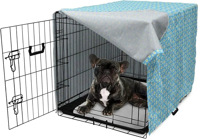 Lunarable Yellow and Blue Dog Crate Cover, Graphic Daisies Chamomiles Summer Nature Pattern with Dots, Easy to Use Pet Ken...