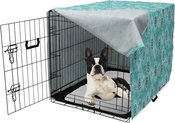 Lunarable Abstract Dog Crate Cover, Surreal and Flourishing Botanical Floral Ornaments Pattern, Easy to Use Pet Kennel Cov...