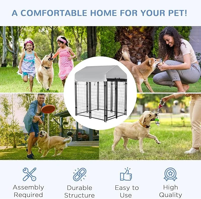 PawHut 4' x 4' x 4.5' Dog Kennel Outside, Dog Playpen Exercise Pen with Lockable Door, Water-Resistant Canopy, for Medium ...