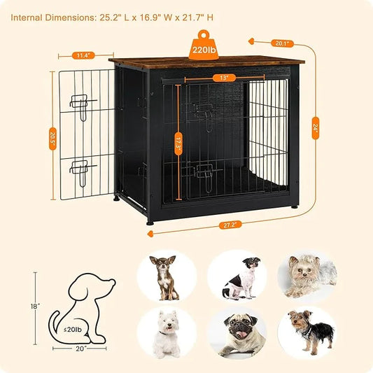 DWANTON Dog Crate Furniture with Cushion, Wooden Kennel Table with Double Doors, Indoor Dog House, Small/Medium/Large Size...