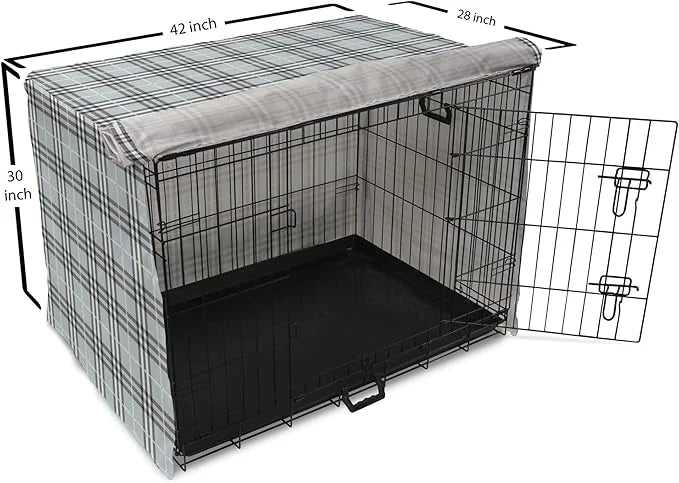 Lunarable Plaid Dog Crate Cover, Traditional Vintage Pattern with Modern Look Checkered Pastel Colored, Easy to Use Pet Ke...