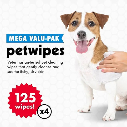 Petkin Mega Valu-Pak Pet Wipes, 500 Total Wipes - Pet Wipes for Dogs and Cats - for Face, Paws, Ears, Body and Eye Area - ...