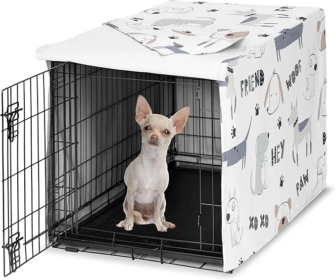 Sweet Jojo Designs 24in. Small Dog Crate Cover (Cartoon Puppy Print) Pet Cage, Kennel Covers (Neutral, Modern, Bulldog, Wi...