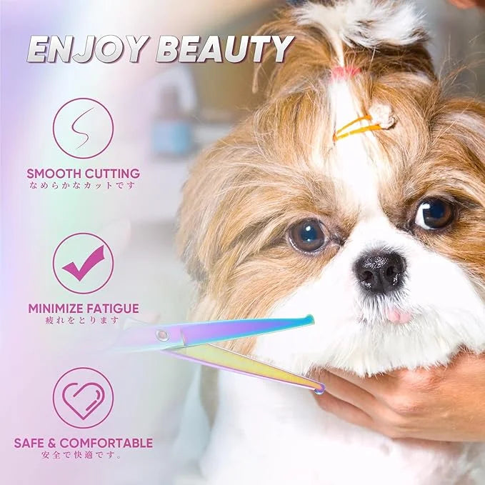 7" Straight Dog Grooming Scissors Rainbow, Grooming Shears with Offset Handle for Medium to Large Dogs, Stainless Steel 44...