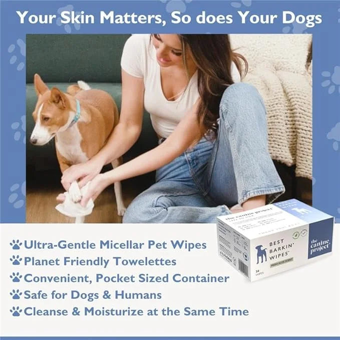 Best BARKIN' Wipes - Dog Wipes for Paws Ears and Butt - Micellar Aloe Scented Travel Friendly Puppy Wipes (24-Pack) - Prod...