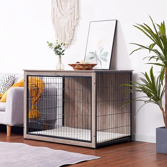 DWANTON Dog Crate Furniture with Cushion, Wooden Kennel Table with Double Doors, Indoor Dog House, Extra Large Size, 43.3"...