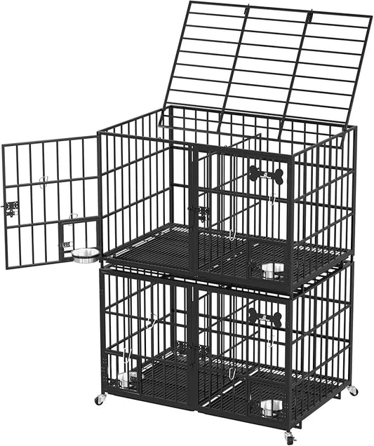 aboxoo 48 inch Stackable Heavy Duty Metal Dog Crate for 4 Dogs/Large Dog,All Metal Open Top Access,Escape Proof Cage,Dog K...
