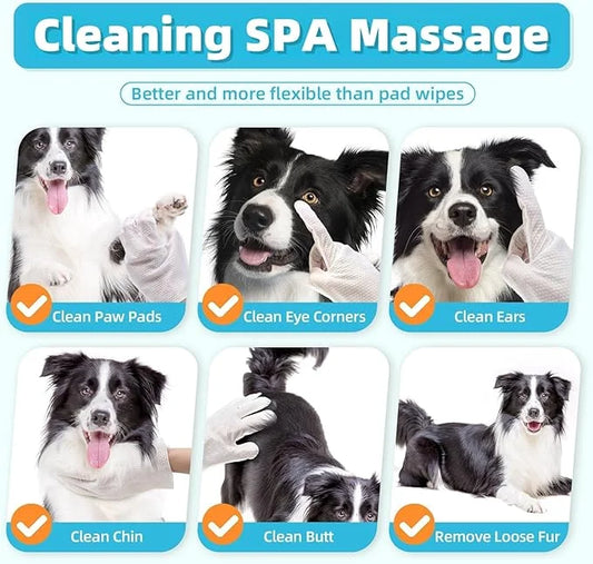 Extra Thick Pet Bathing Wipes for Dogs Cats,Cleaning Deodorizing Grooming Gloves,Nourish Fur Glove Wipes for Daily Care an...