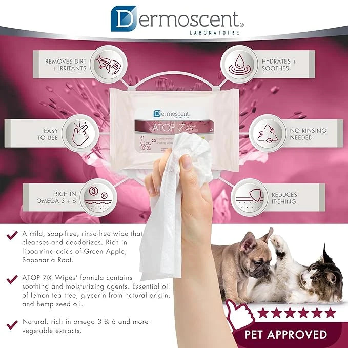 Dermoscent ATOP 7 Wipes for Dogs and Cats | Soothing Cleansing Care for Sensitive Skin | Travel-Friendly - Product Image