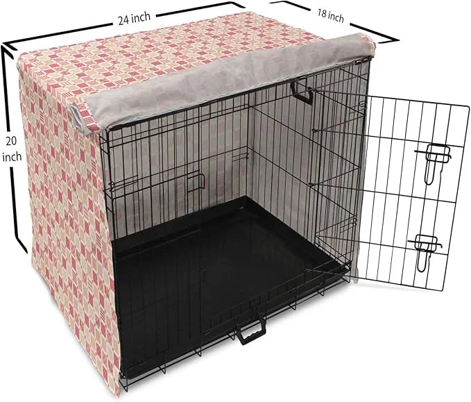 Lunarable Dusty Rose Dog Crate Cover, Patchwork Inspired with Different Patterned Squares Shabby Form Style, Easy to Use P...