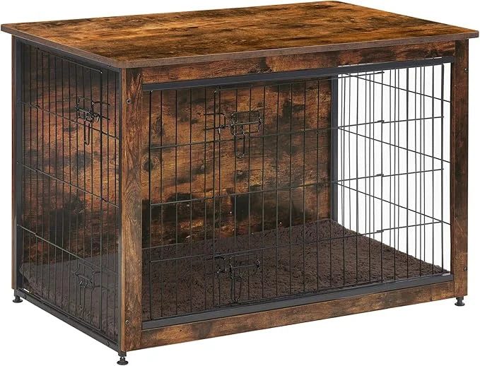 DWANTON Dog Crate Furniture with Cushion, Wooden Kennel Table with Double Doors, Indoor Dog House, Medium Size, 32.5" L, R...