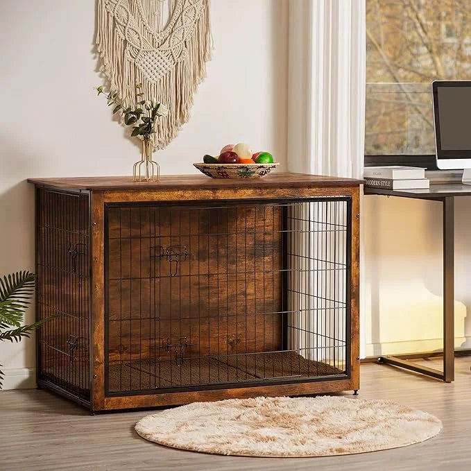 DWANTON Dog Crate Furniture with Cushion, Wooden Kennel Table with Double Doors, Indoor Dog House, Extra Large Size, 43.3"...