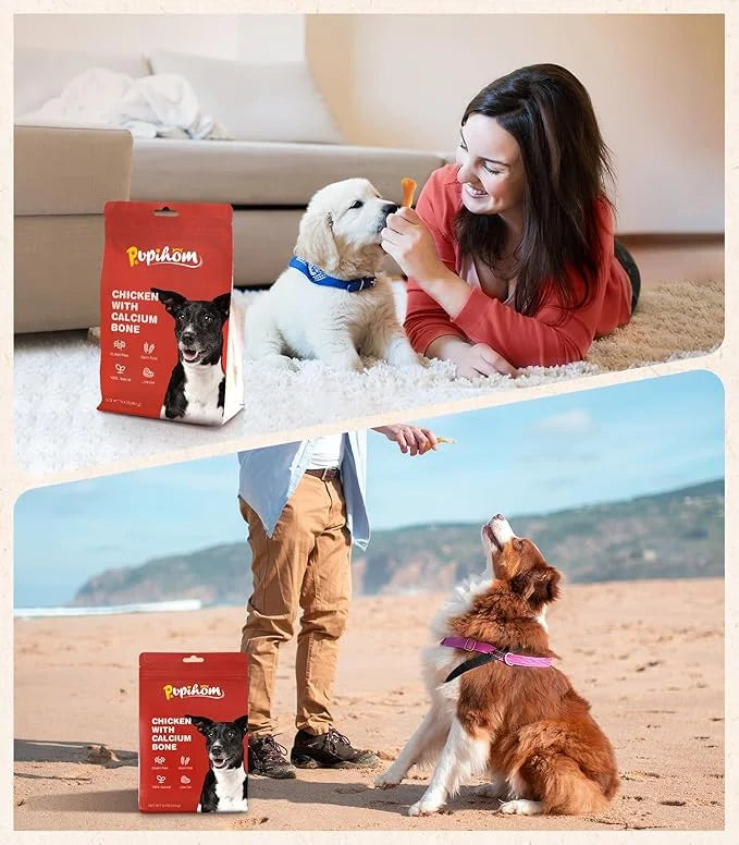 16OZ Dog Chewy Treats, Chicken Calcium Bone Dog Treats, Teeth Clean Training Chewy Snacks Dog Treats for Small Medium Larg...