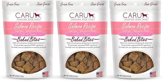 Caru - Soft n’ Tasty Baked Bites - Salmon Bites Dog Treats - Flavorful Training Treats - 4 oz Bags - Pack of 3 - Product I...