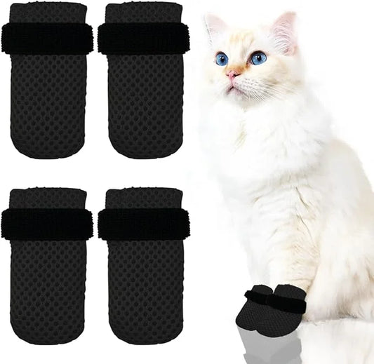 4 PCS Cat Mittens to Prevent Scratching,Mesh Breathable Cat Shoes,Adjustable Cats Anti Scratch Gloves,Suitable for Cats Wh...
