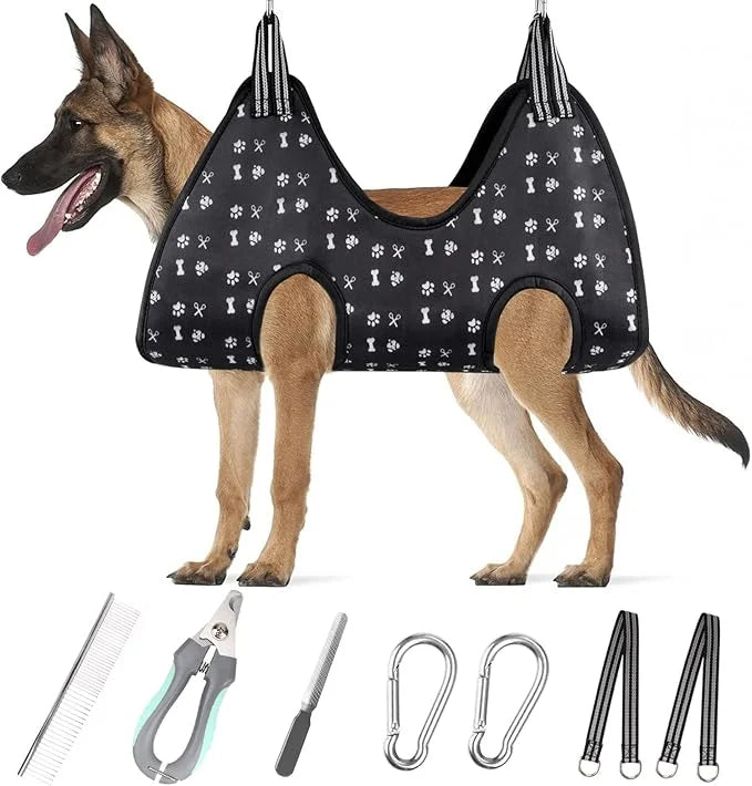 Pet Grooming Hammock, Dog Restraint Harness with Nail Clippers/Trimmer/Nail File/Comb, Cute Printed Dogs Sling Hanger for ...
