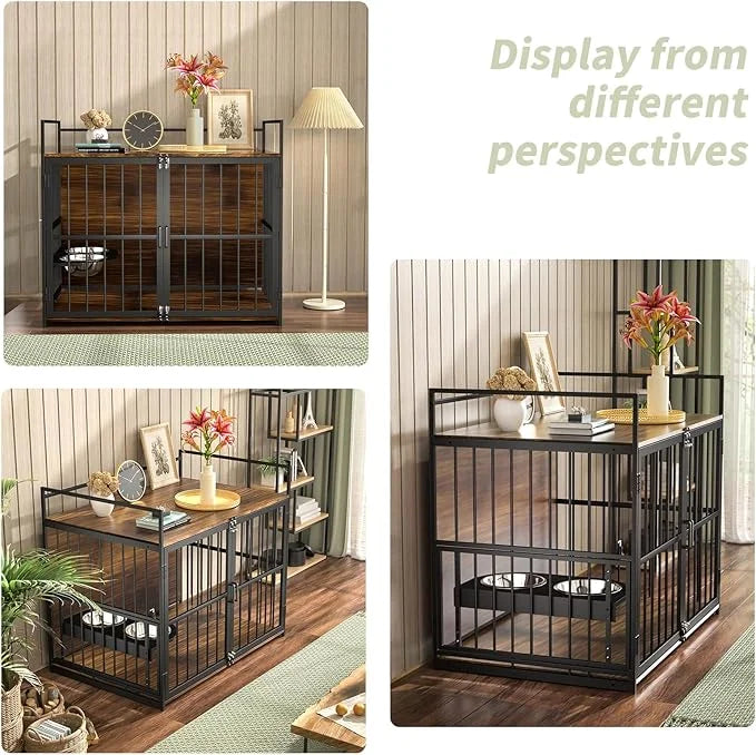 ROOMTEC Dog Crate Furniture-Style Cages for Large Dogs Indoor Heavy Duty Super Sturdy Dog Kennels with 2 Stainless Steel B...