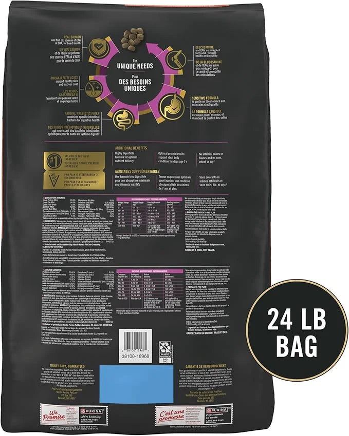 Purina Pro Plan Sensitive Skin and Stomach Dry Dog Food Senior Adult 7 Plus Salmon and Rice Formula - 24 lb. Bag - Product...