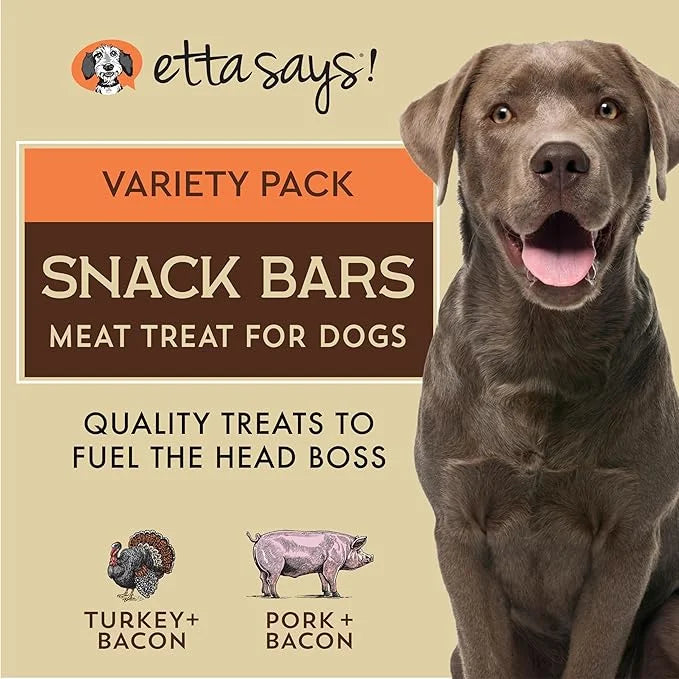 etta says! Variety Pack Snack Bars - Pork + Bacon - Turkey + Bacon - Premium All Natural Meat Treats for Dogs - Human Grad...