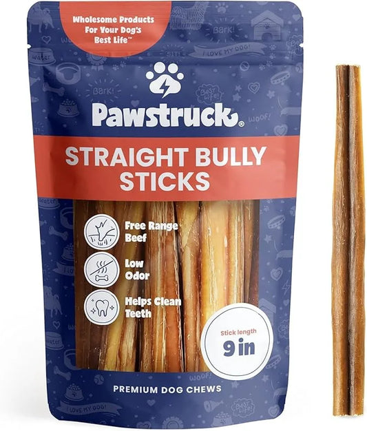 Pawstruck All-Natural 9" Bully Sticks for Dogs - Best Long Lasting, Rawhide Free, Low Odor & Grain Free Dental Chew Treat ...