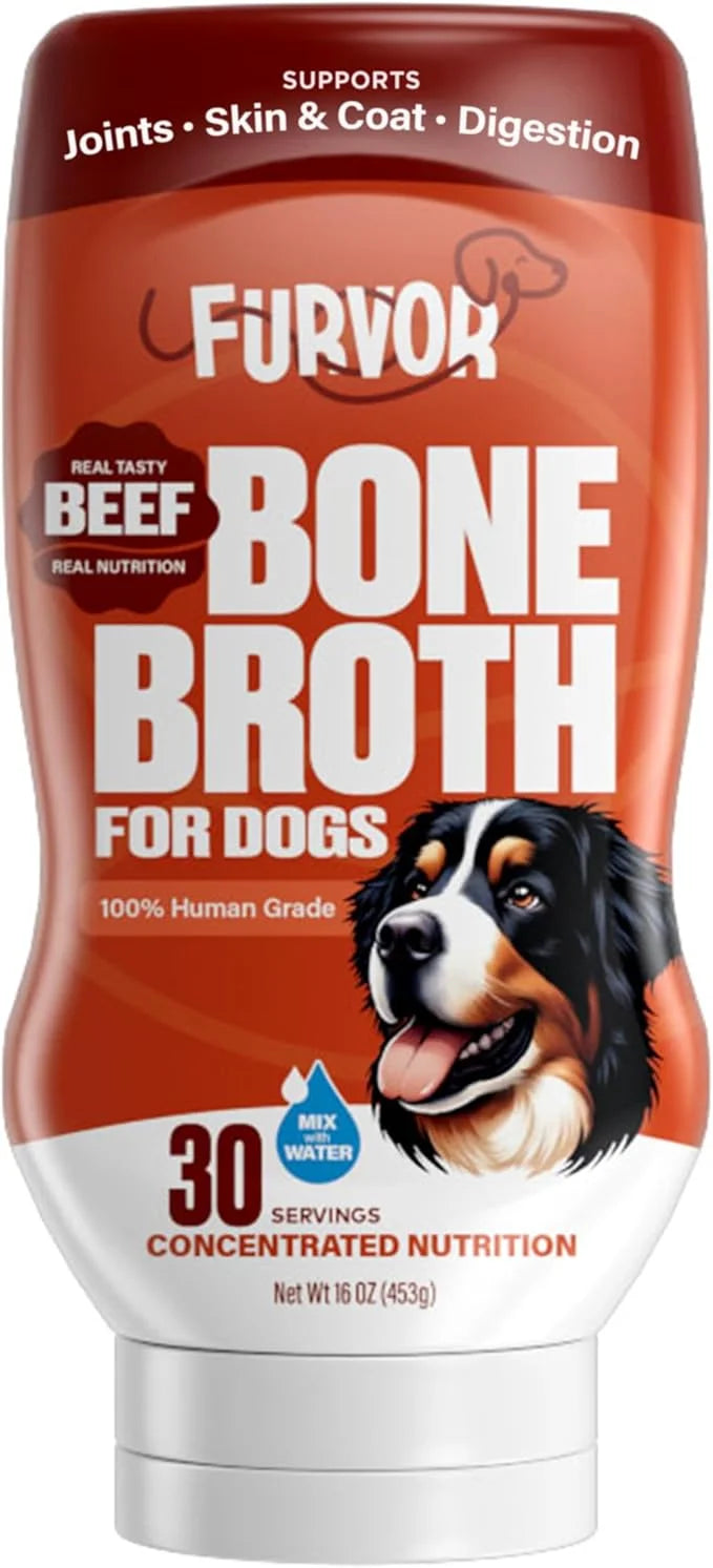 Beef Bone Broth for Dogs - Collagen Protein Supplement for Digestion, Mobility, Coat, Immune System, Healthy Dog Food Topp...