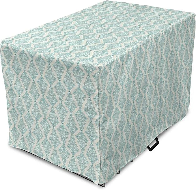 Lunarable Damask Blue Dog Crate Cover, Vintage Antique Pattern with Classic Victorian Motif, Easy to Use Pet Kennel Cover ...