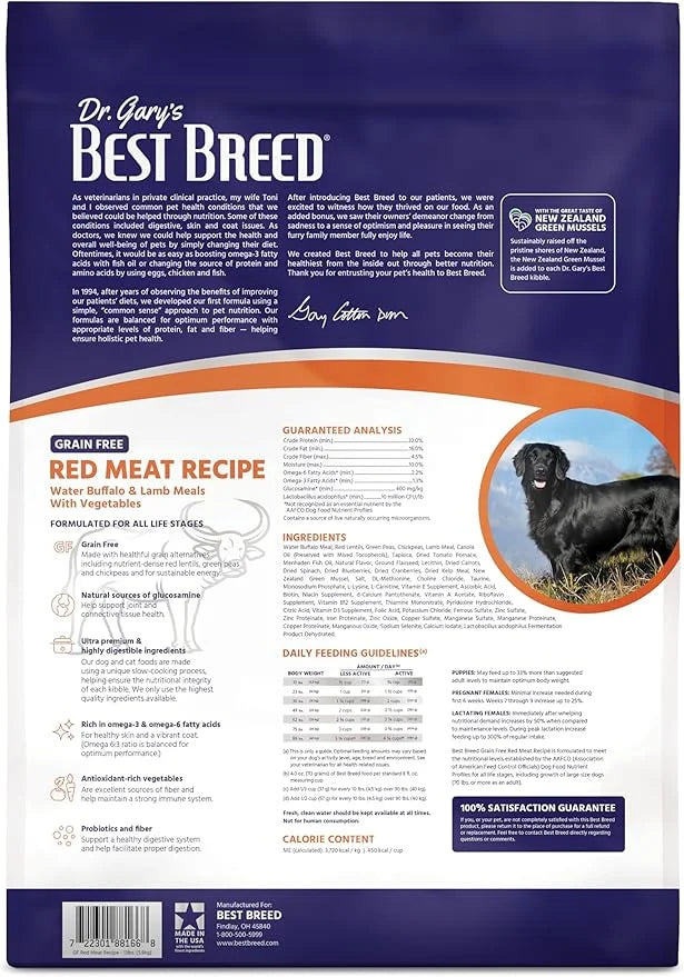 Best Breed Dr. Gary's Grain Free Red Meat Recipe Slow-Cooked in USA [Natural Dry Dog Food for All Breeds and Sizes] - 13lb...