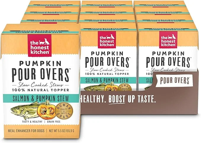 The Honest Kitchen Pumpkin POUR OVERS Wet Toppers for Dogs (12 Pack), 5.5 oz - Salmon Stew - Product Image