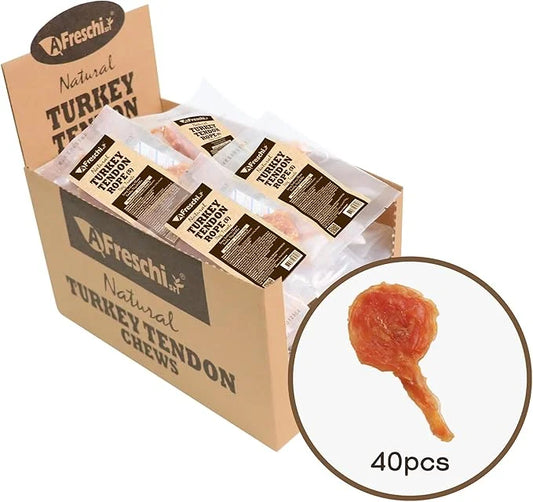 Afreschi Natural Turkey Tendon Lollipop 40 Units/Box, Dog Treat for Signature Series, All Natural Human Grade Puppy Chew, ...