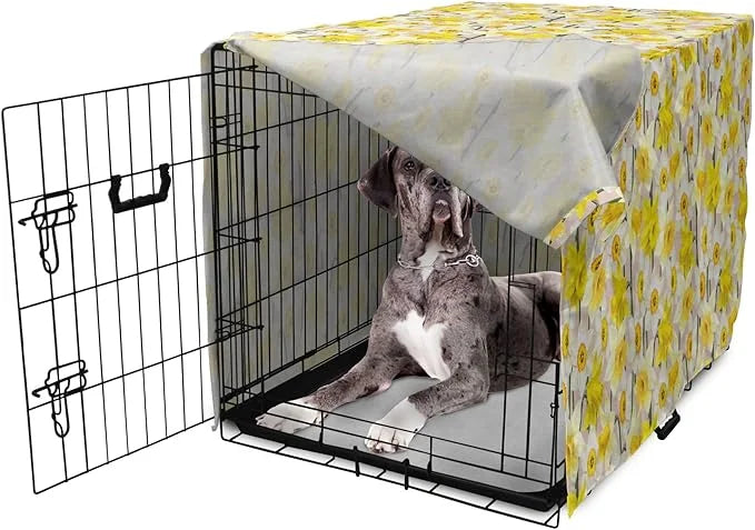 Lunarable Daffodil Dog Crate Cover, Gentle Nature Theme Blooming Spring Season Realistic Romantic Bedding Plants, Easy to ...