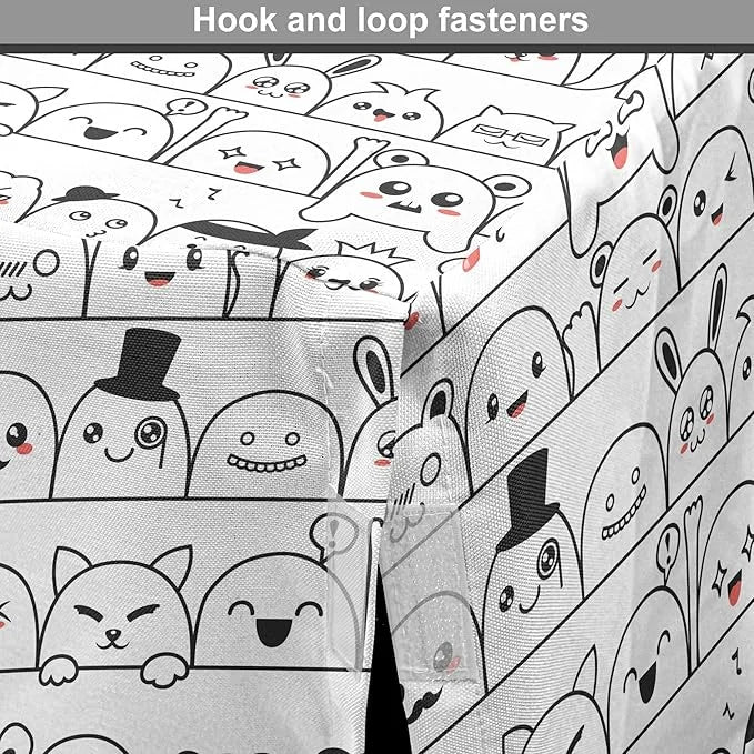 Lunarable Cartoon Dog Crate Cover, Funny Creatures and Monsters Doodle Faces in Manga Style Emotions, Easy to Use Pet Kenn...