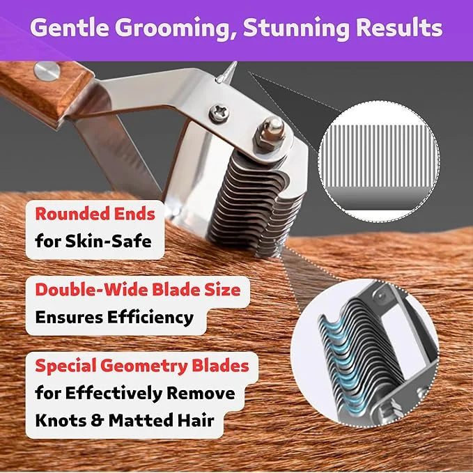2 in 1 Dogs Cats Dematting Grooming Comb, Perfect Deshedding Undercoat Rake for Poodle & Goldendoodle, Efficiently Detangl...