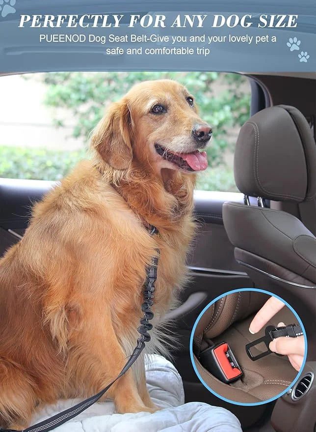 2 Pack Dog Seat Belt Adjustable Dog Car Seatbelts for Vehicle Nylon Pet Safety Seat Belt with Elastic Bungee Buffer Reflec...