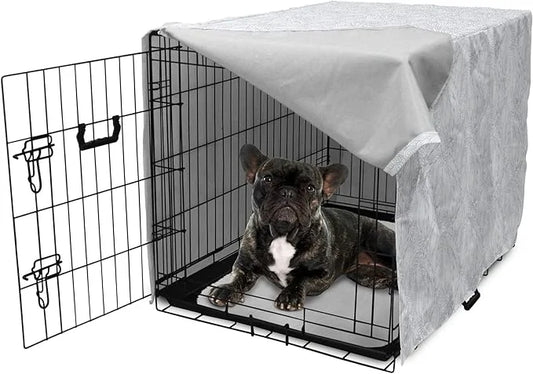 Ambesonne Grey and White Dog Crate Cover, Doodle Style Botanical Leaves Pattern Shabby Ornamental, Easy to Use Pet Kennel ...